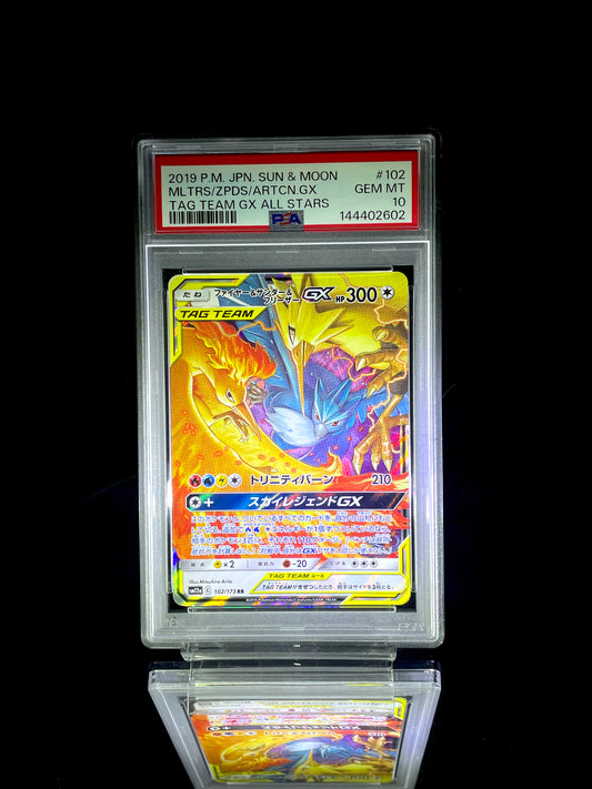 Moltres & Zapdos & Articuno GX / 2019 P.M. JPN. SUN & MOON TAG TEAM GX ALL STARS / #102 / PSA 10 / Cert 144402602