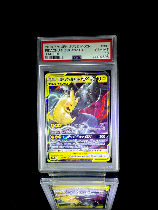 Pikachu & Zekrom GX / 2018 P.M. JPN. SUN & MOON TAG BOLT / #031 / PSA 10 / Cert 144402598