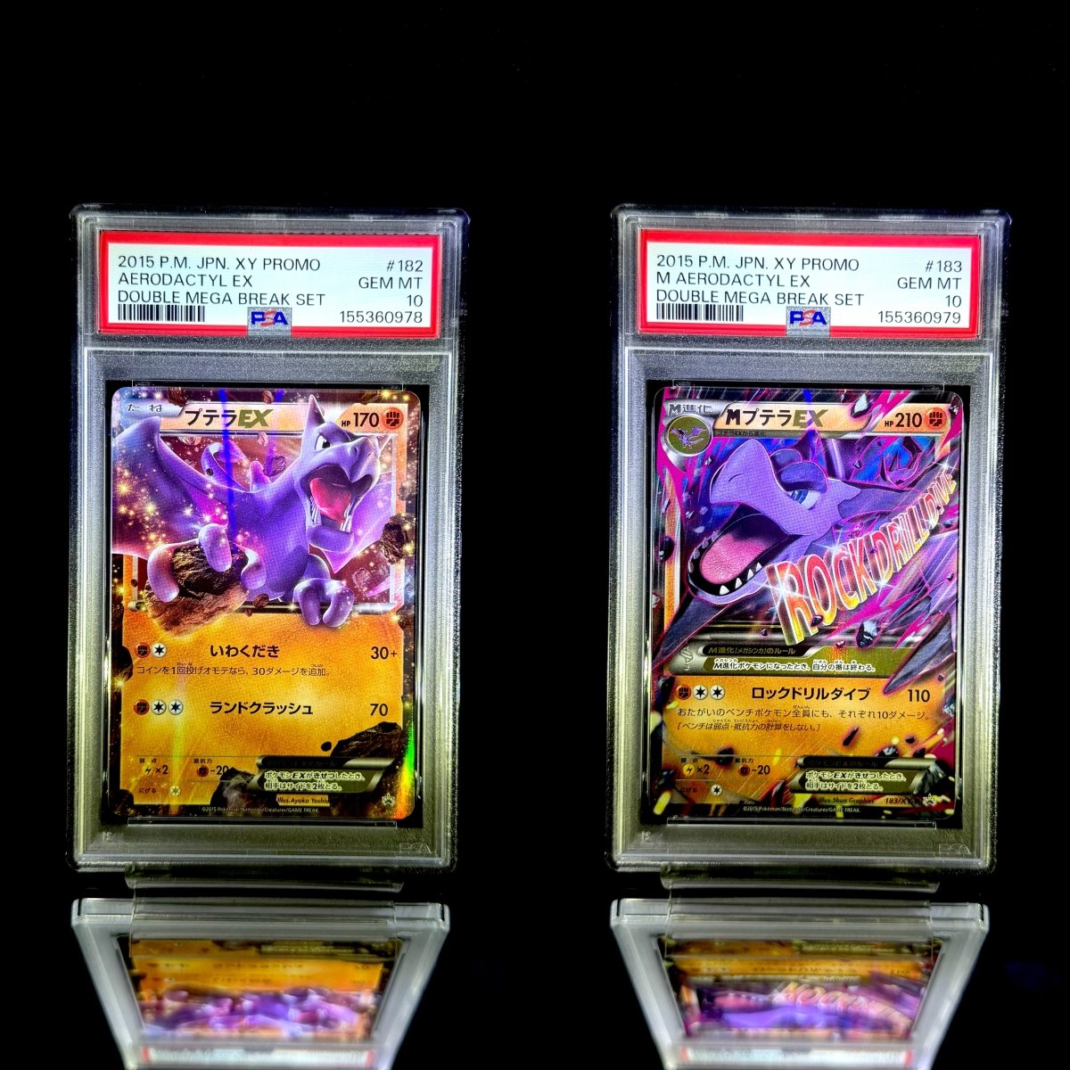 Aerodactyl EX & M Aerodactyl EX sequential set / 2015 P.M. JPN. XY PROMO DOUBLE MEGA BREAK SET / 182 & 183 / GEM MT / PSA 10 / Cert 155360978 & 155360979 - TCG Slab Japan