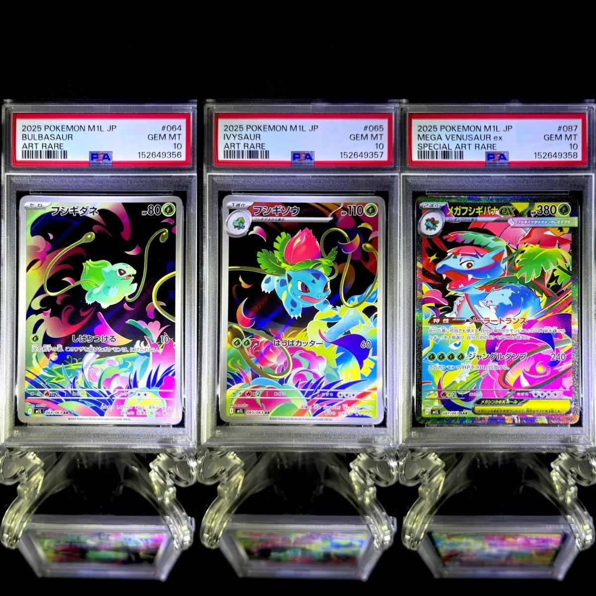 Bulbasaur & Ivysaur & Mega Venusaur ex sequential set / 2025 POKEMON M1L JP / 064 & 065 & 087 / ART RARE & ART RARE & SPECIAL ART RARE / PSA 10 / Cert 152649356 & 152649357 & 152649358 - TCG Slab Japan