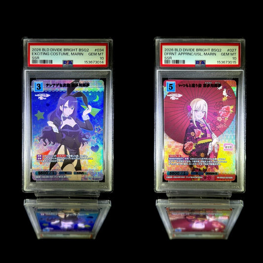 EXCITING COSTUME, MARIN & DFRNT APPRNC/USL, MARIN sequential set / 2026 BLD DIVIDE BRIGHT BSQ2 / 034 & 027 / SSR / PSA 10 / Cert 153673014 & 153673015 - TCG Slab Japan