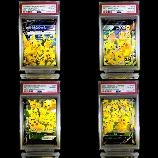 Pikachu V-UNION & Pikachu V-UNION & Pikachu V-UNION & Pikachu V-UNION sequential set / 2021 POKEMON JAPANESE 25TH ANNIVERSARY COLL. / 025 & 026 & 027 & 028 / GEM MT / PSA 10 / Cert 156683086 & 156683087 & 156683088 & 156683089 - TCG Slab Japan