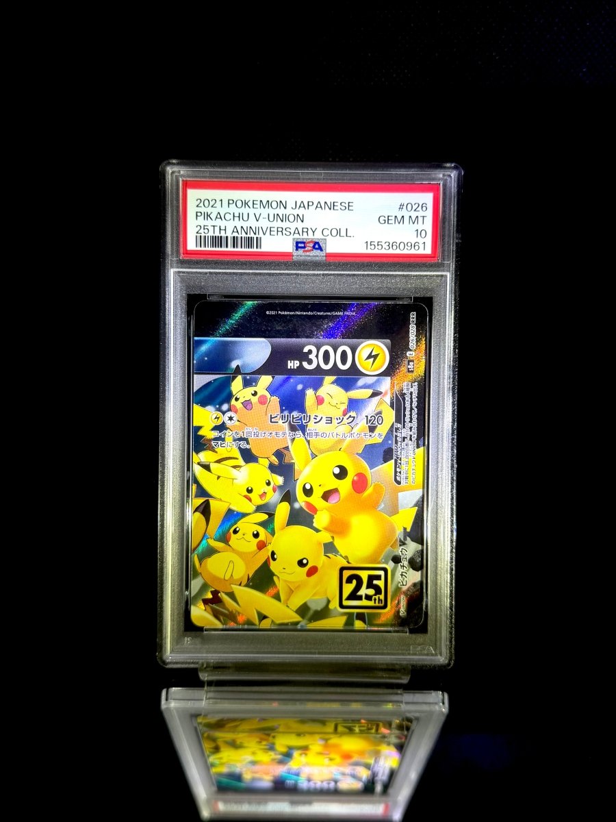 Pikachu V-UNION & Pikachu V-UNION & Pikachu V-UNION & Pikachu V-UNION sequential set / 2021 POKEMON JAPANESE 25TH ANNIVERSARY COLL. / 025 & 026 & 027 & 028 / GEM MT / PSA 10 / Cert 155360960 & 155360961 & 155360962 & 155360963 - TCG Slab Japan
