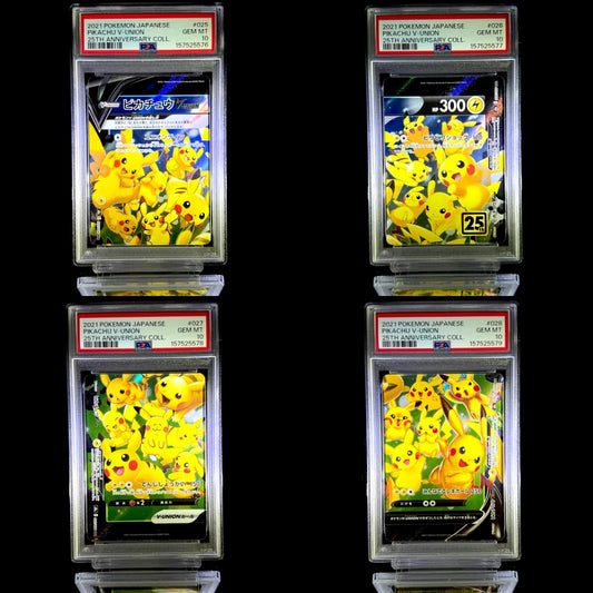 Pikachu V-UNION & Pikachu V-UNION & Pikachu V-UNION & Pikachu V-UNION sequential set / 2021 POKEMON JAPANESE 25TH ANNIVERSARY COLL. / 025 & 026 & 027 & 028 / GEM MT / PSA 10 / Cert 15752576 & 15752577 & 15752578 & 15752579 - TCG Slab Japan