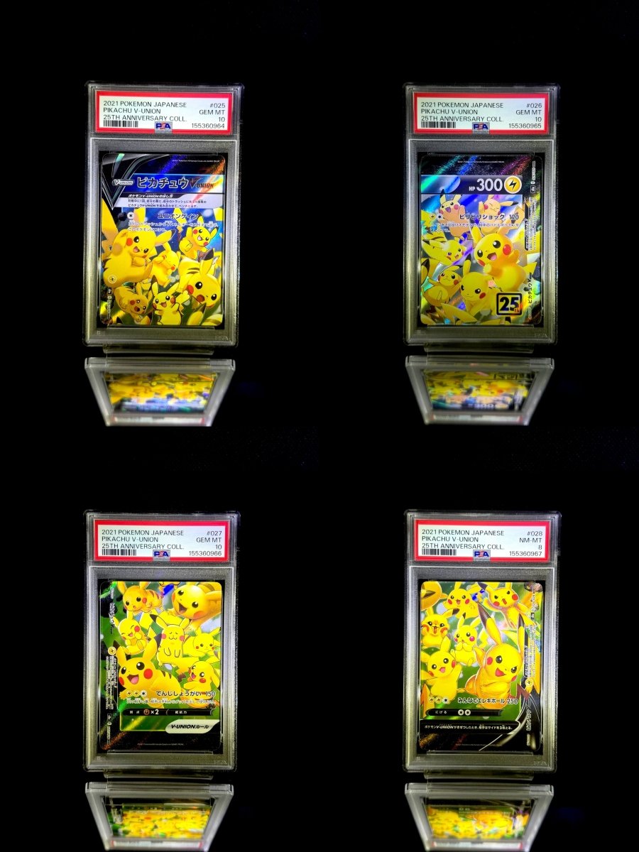 Pikachu V-UNION & Pikachu V-UNION & Pikachu V-UNION & Pikachu V-UNION sequential set / 2021 POKEMON JAPANESE 25TH ANNIVERSARY COLL. / 025 & 026 & 027 & 028 / GEM MT / PSA 10 & PSA 8 - TCG Slab Japan