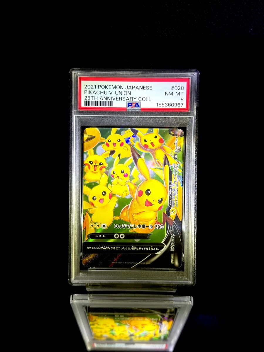 Pikachu V-UNION & Pikachu V-UNION & Pikachu V-UNION & Pikachu V-UNION sequential set / 2021 POKEMON JAPANESE 25TH ANNIVERSARY COLL. / 025 & 026 & 027 & 028 / GEM MT / PSA 10 & PSA 8 - TCG Slab Japan