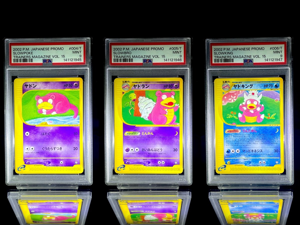 Slowpoke & Slowbro & Slowking sequential set / 2002 P.M. JAPANESE PROMO TRAINERS MAGAZINE VOL. 15 / 004/T & 005/T & 006/T / PROMO / PSA 9 / Cert 141121945 & 141121946 & 141121947 - TCG Slab Japan