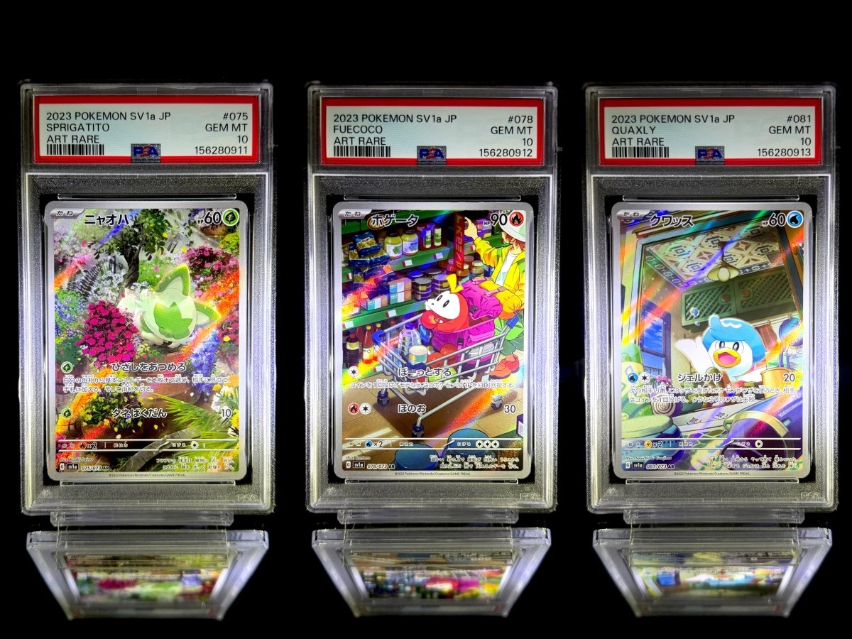Sprigatito & Fuecoco & Quaxly sequential set / 2023 POKEMON SV1a JP / 075 & 078 & 081 / ART RARE / PSA 10 / Cert 156280911 & 156280912 & 156280913 - TCG Slab Japan